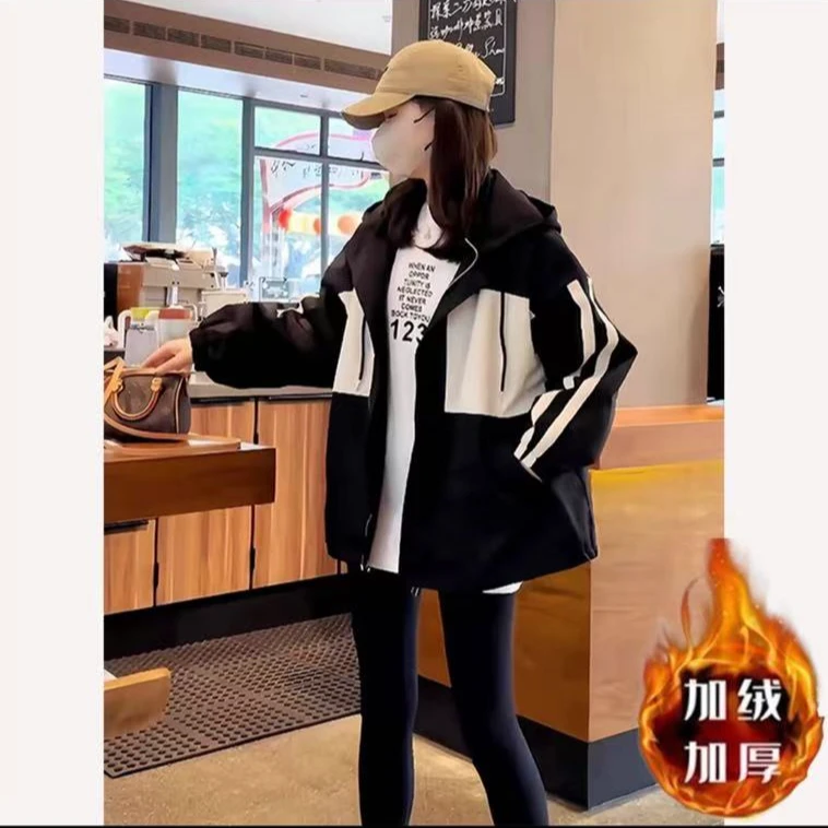 2025冬季新款冲锋衣外套宽松撞色女上衣百搭休闲夹克时尚简约爆款