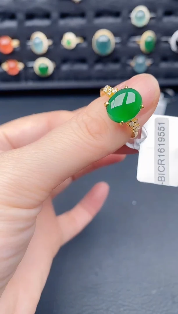 银S925镶嵌戒指翡翠天然a货翡翠481