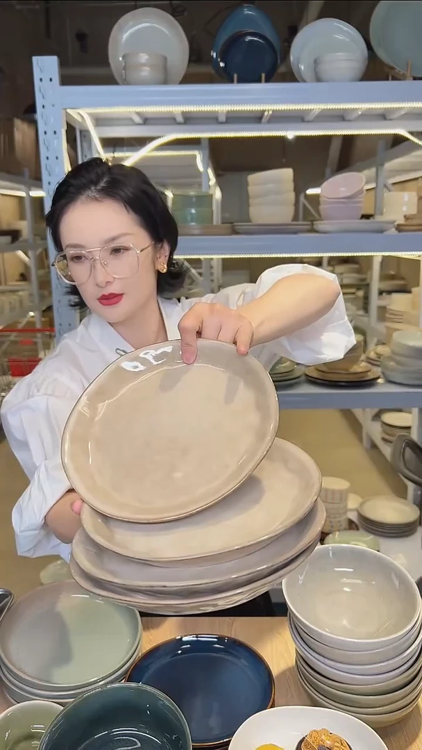 瓷24（八寸盘）外贸尾货高温釉下彩陶瓷餐具默认微瑕