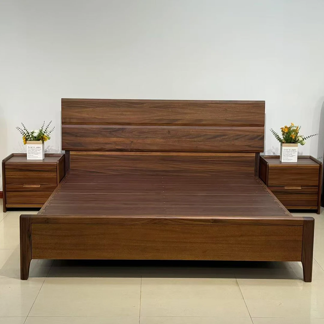 胡桃木全实木床主卧1米8双人床家用北欧简约现代轻奢极简婚床TC
