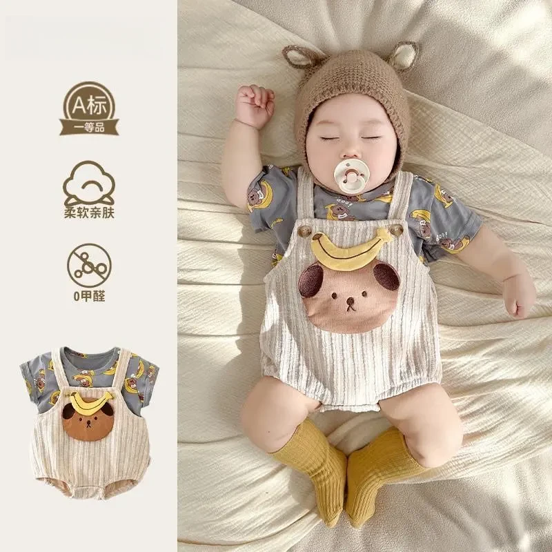 洋气夏季幼儿套装薄款夏天衣服婴亲肤宝宝婴童哈衣短袖上衣两件套