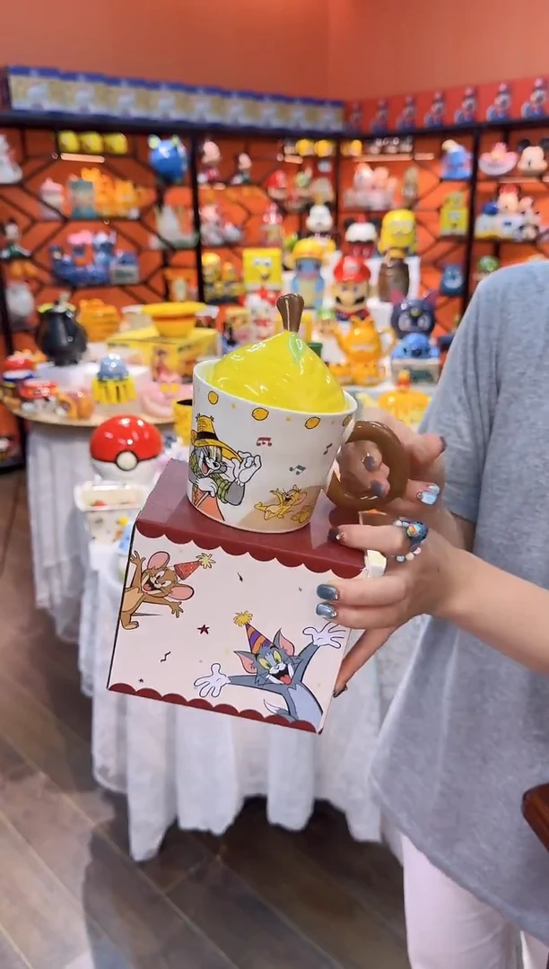 瓷片@@猫和老鼠带盖柠檬陶瓷水杯