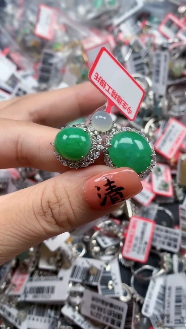 银S925镶嵌戒指翡翠天然A货缅甸翡翠