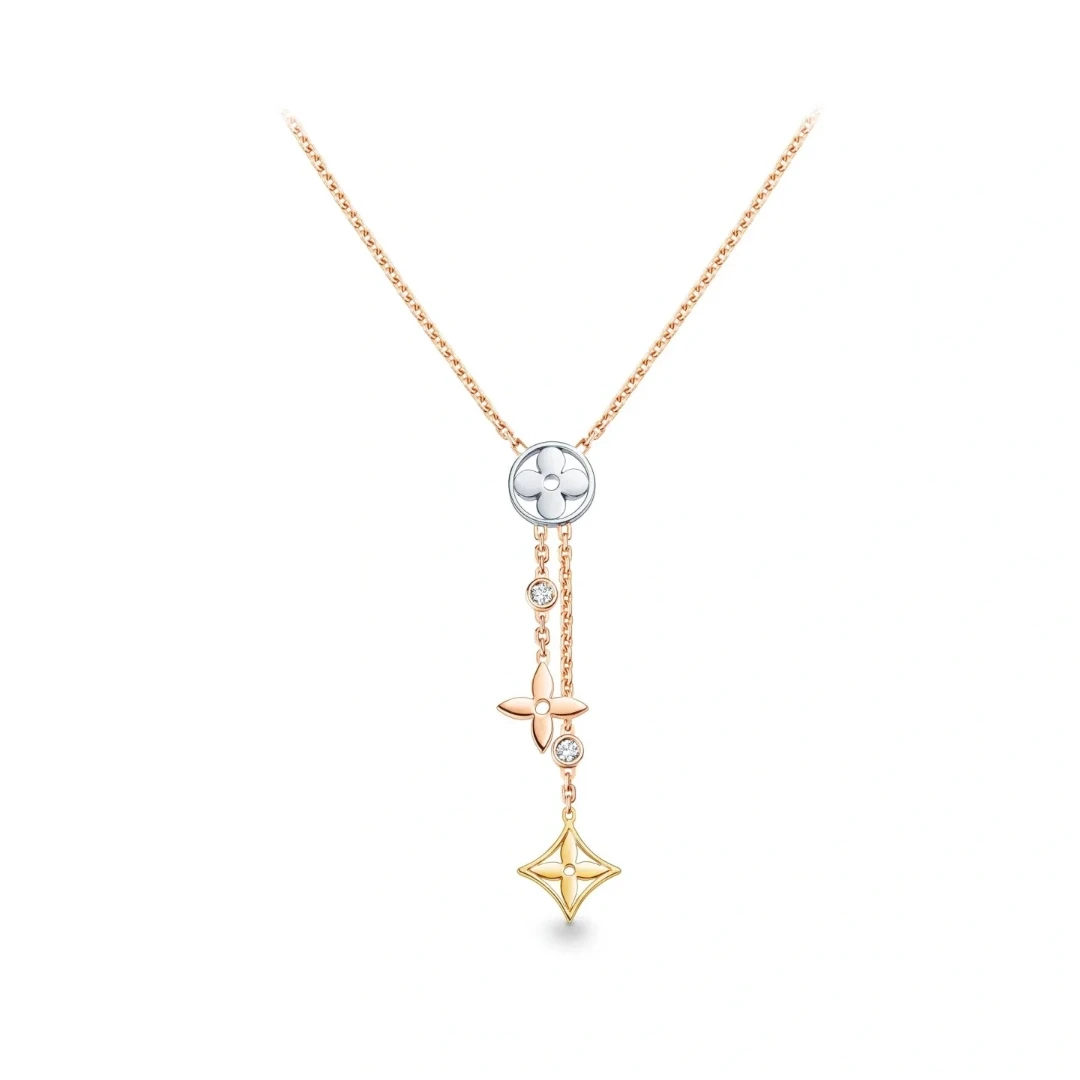 99新 LV lv IDYLLE BLOSSOM 三色金钻石流苏项链