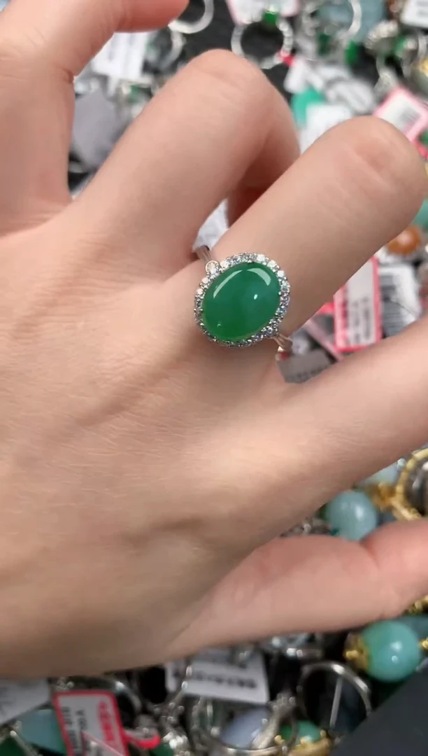 银S925镶嵌戒指翡翠444---3