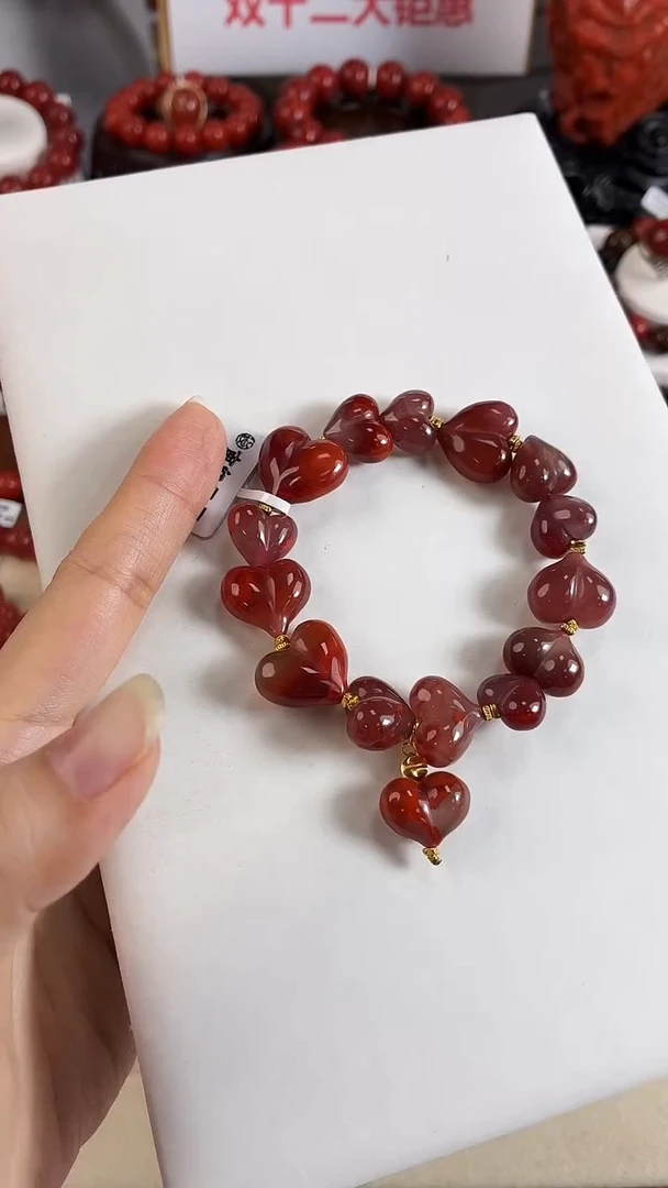 银S925镶嵌瓦西diy屁桃手链南红玛瑙（多样式发其一）