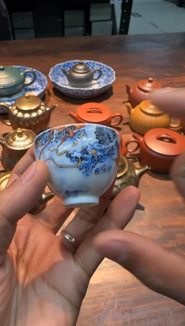 【闪购商品】復颐山房 矾红描金墨龙云龙牛眼杯