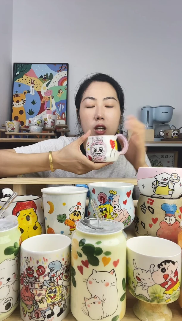 瓷片景德镇高温釉下彩陶瓷手绘卡通动物创意