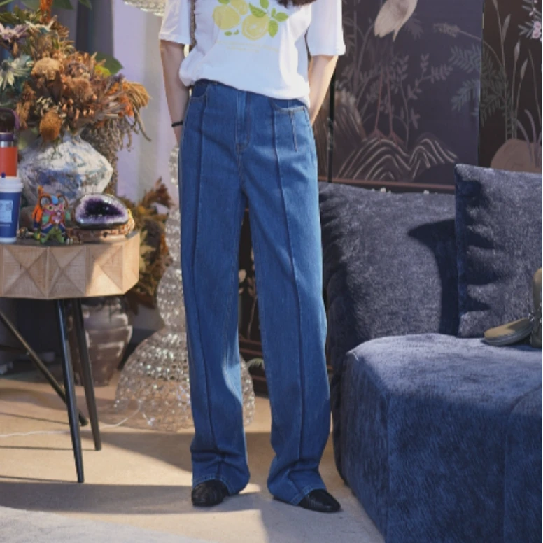 【日系折边蓝牛】百搭重工洗水牛仔玩家棉感十足四季牛仔裤阔腿裤