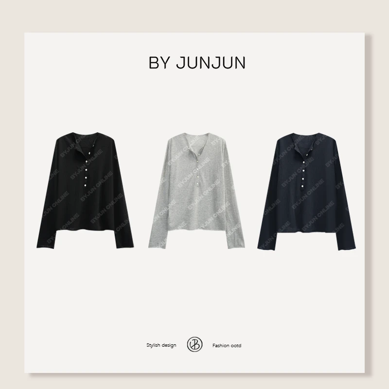 ByJunjun【薄亨利】亚麻混纺防晒针织衫百搭休闲宽松打底