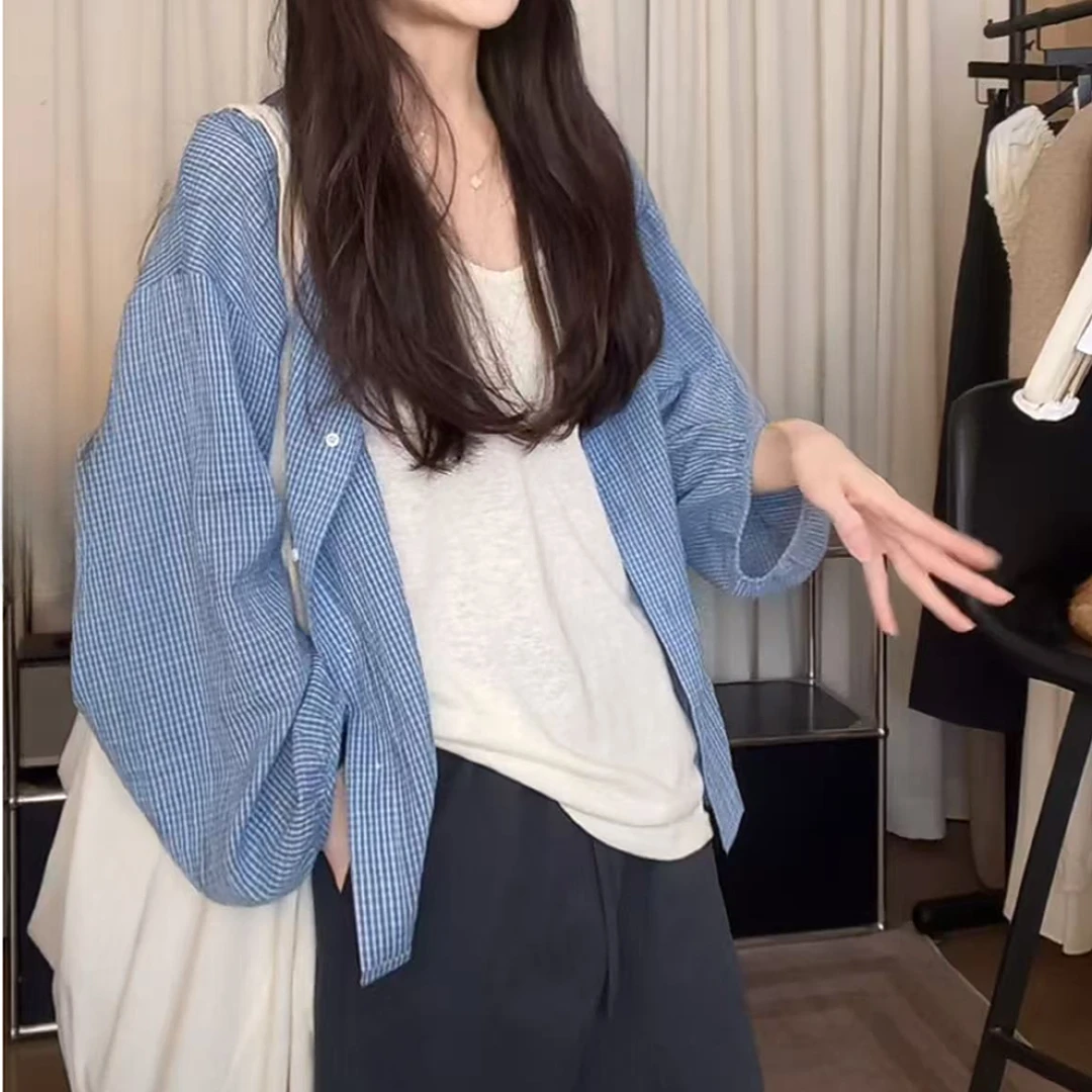 春夏新款【慵懒假日】韩系格子衬衫百搭衬衣外套显瘦上衣645