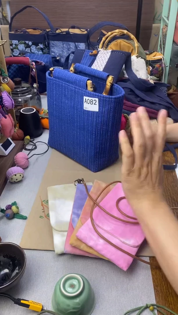 土布竹柄手拎包——