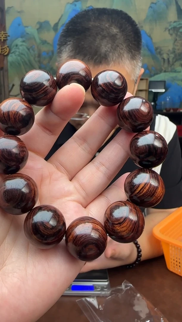 黄花梨/降香黄檀手串/手链李*2.0*12颗海黄紫油梨满纹老料手串