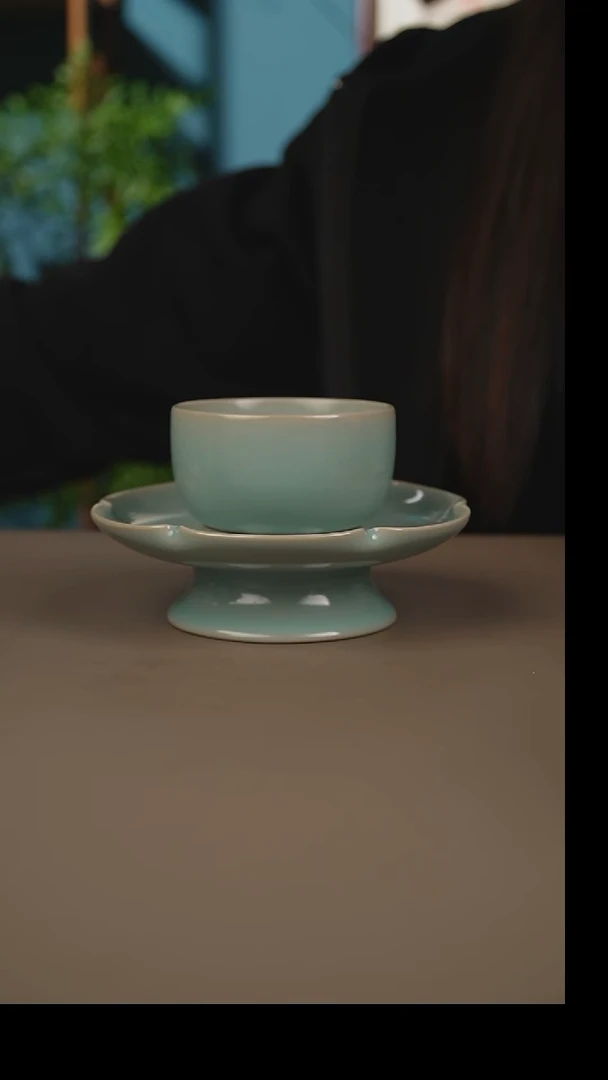 杯仿古罗汉葵口盏托杯微暇