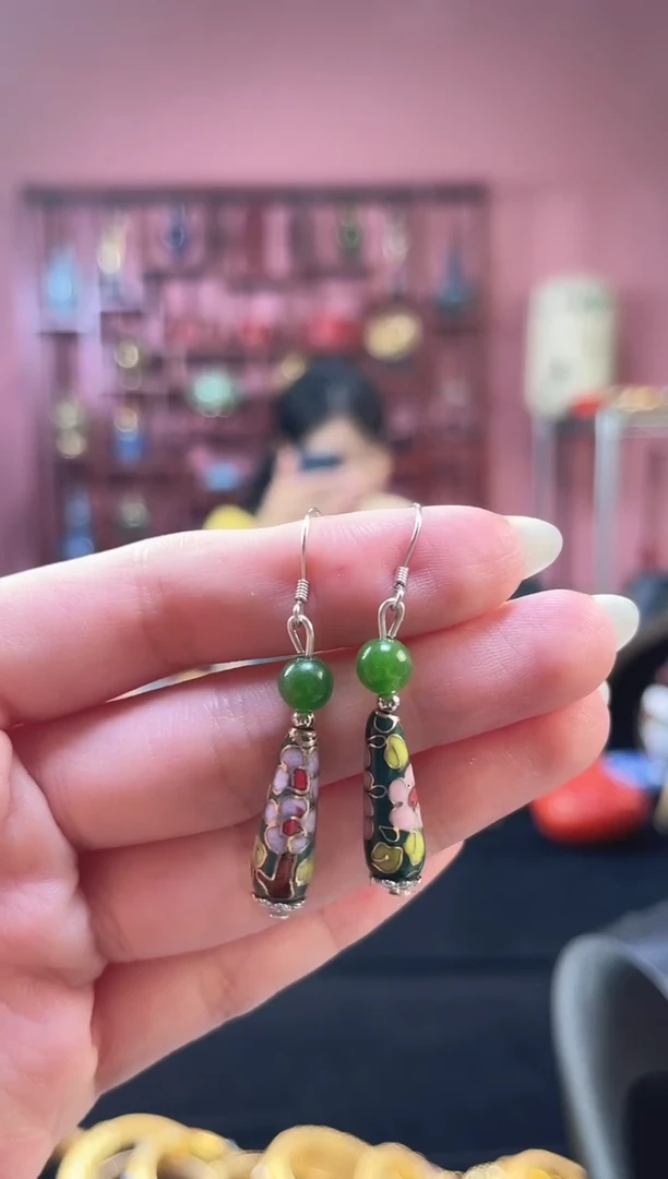 非遗技艺 景泰蓝耳饰 绿色