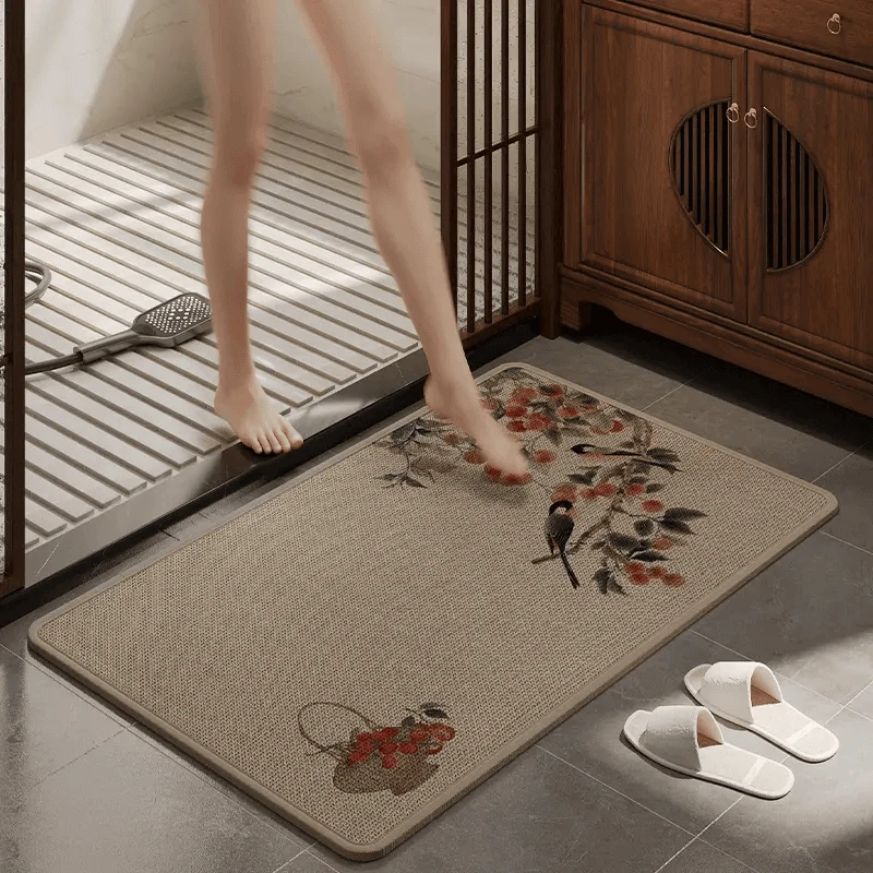 新中式古风简约亚麻编织浴室卫生间吸水防滑耐脏地毯地垫脚垫速干