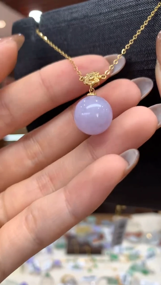 套链18K金镶嵌翡翠圆珠