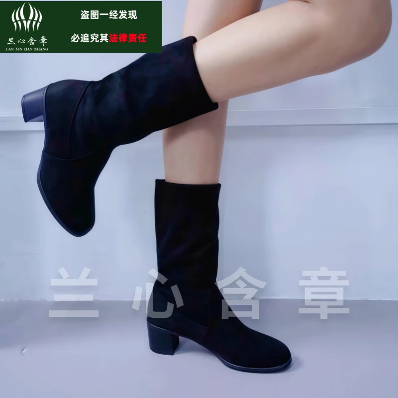 【兰心含章】模特走秀训练专用时装靴长筒一脚蹬中高筒女靴