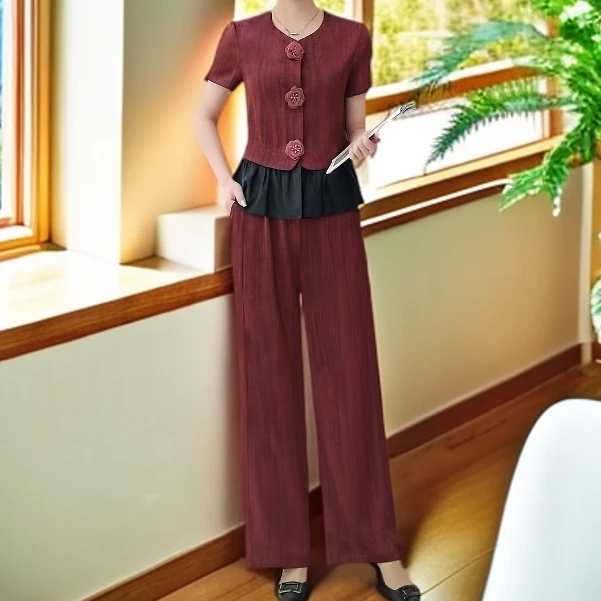 13#红【木兮兮专属】2025年夏季新款气质显瘦玫瑰扣休闲百搭套装女