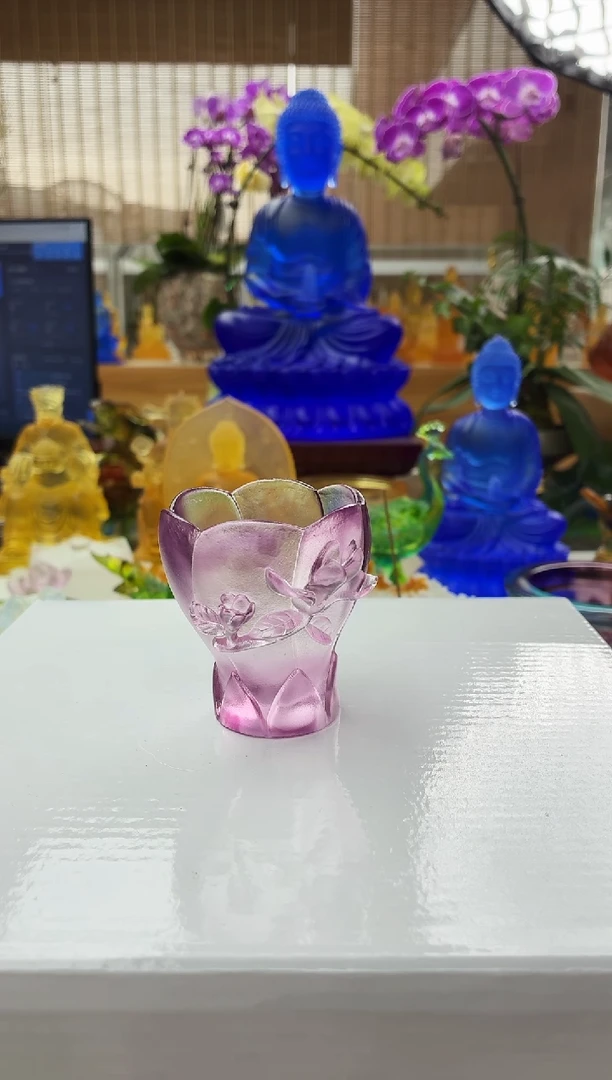 手工艺品琉璃粉色兰花杯