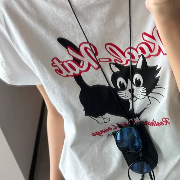 猫咪卡通圆领棉感T恤