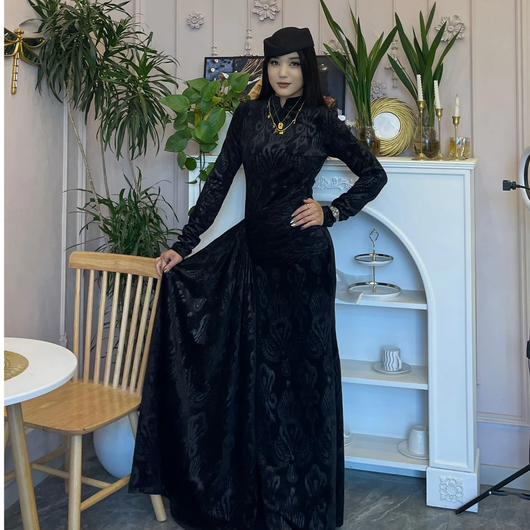 连衣长裙中式显瘦蕾丝气质时尚拼接