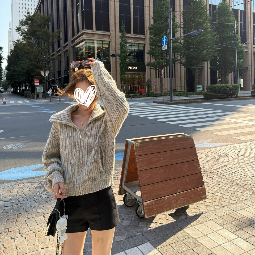 FCYSTUIDOHZJ*重磅粗针四色定染混纺针织衫女秋 双色1:1毛衣