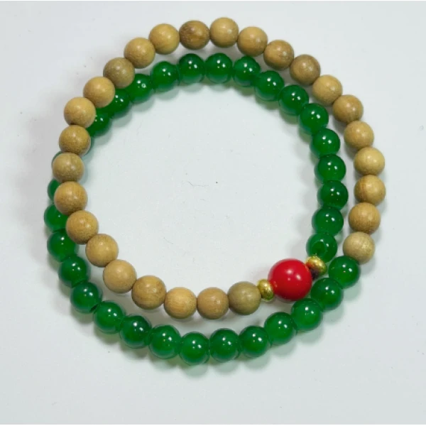 含辰砂工艺品S0431-奶香木0.6+朱砂隔珠+东陵玉（无礼盒）