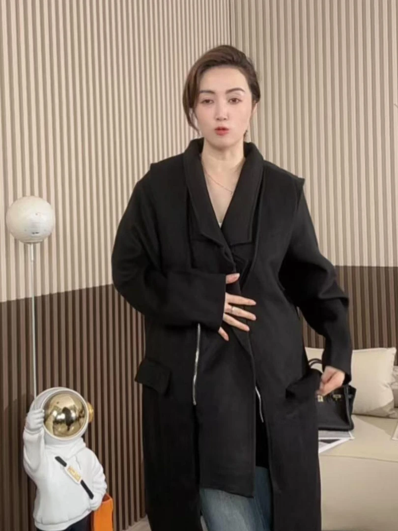 2025秋冬高级感羊毛呢大衣女中长款毛呢外套两件套2583（C12）