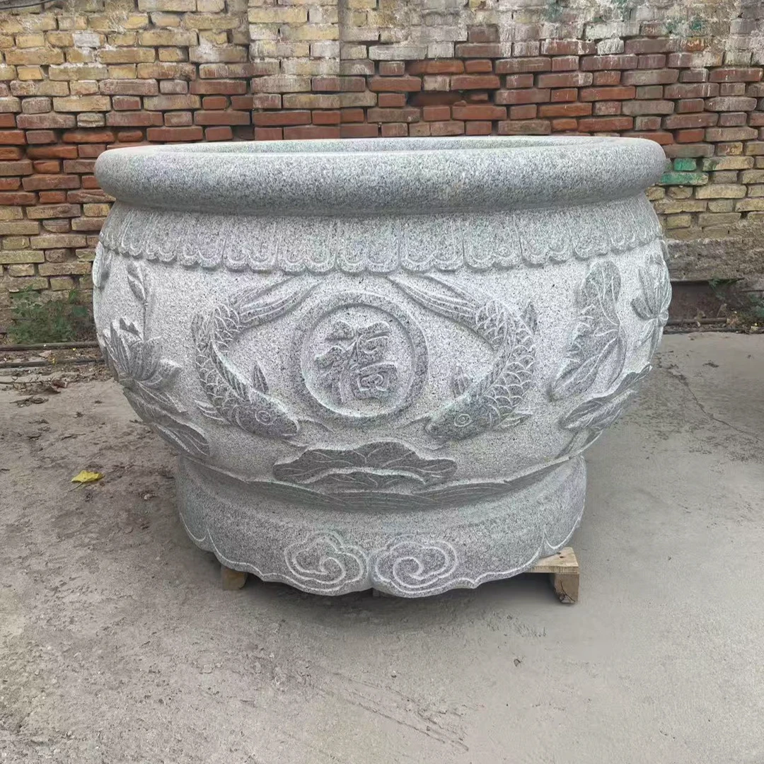 芝麻灰花岗岩荷花门海陶瓷梅兰竹菊庭院摆件工艺品大号