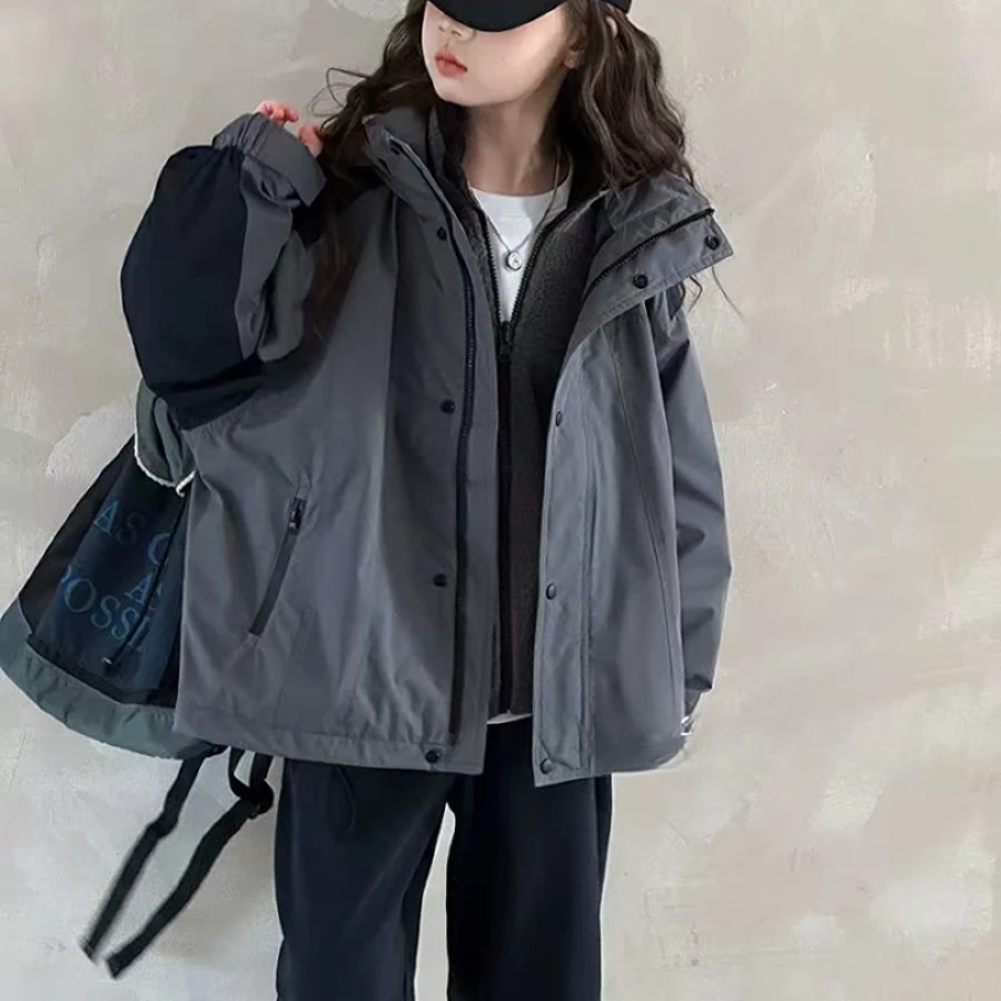 502081《现》韩版儿童休闲舒适百搭加绒三合一冲锋衣外套