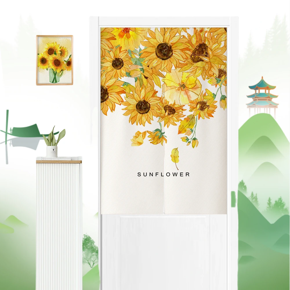 北欧向日葵卧室门帘家用免打孔隔断帘2025年新款帘子客厅布艺半帘