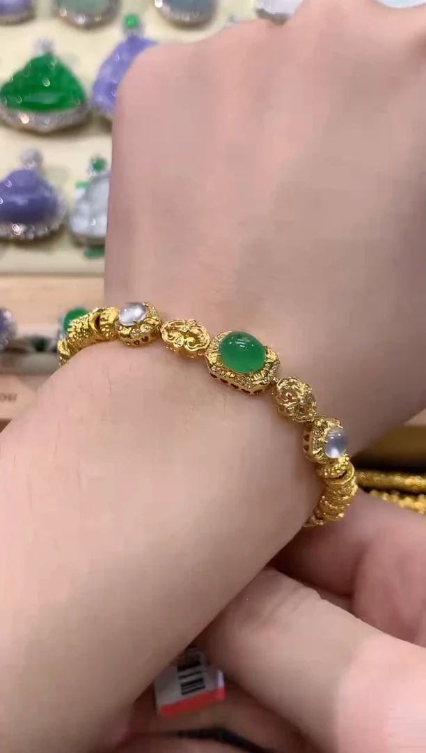 18K金镶嵌手链翡翠夏日珠宝A88