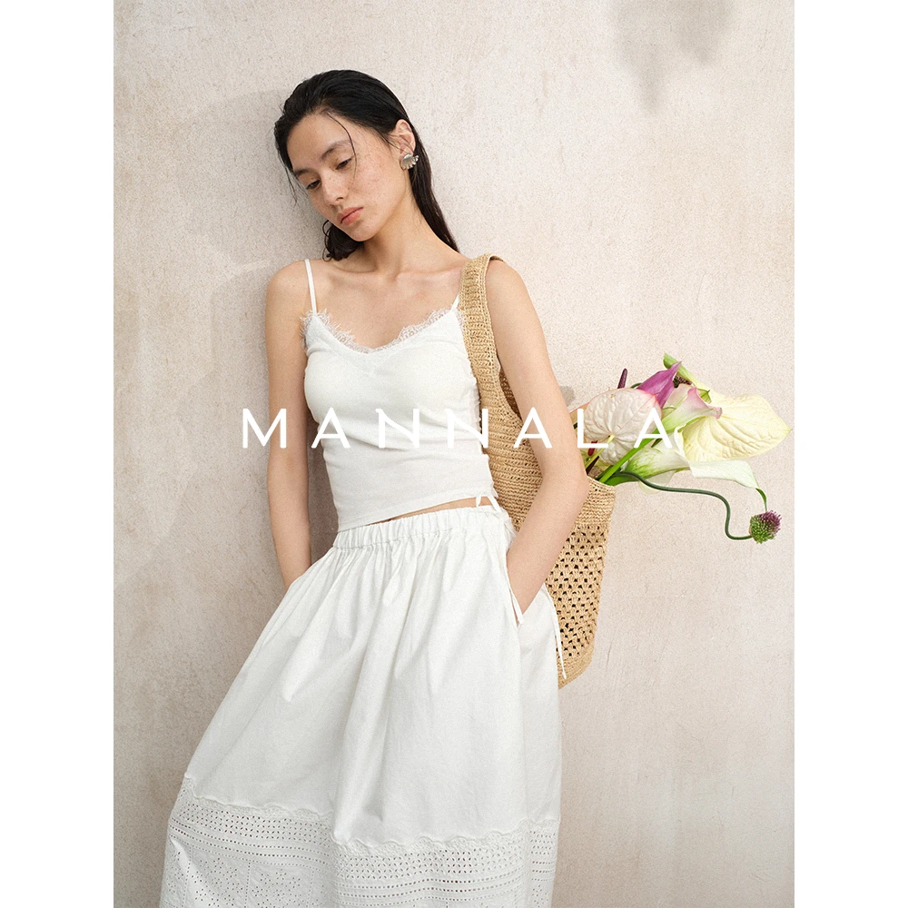 MANNALA丨“睫毛吊带”夏日凉感莱赛尔蕾丝拼接轻薄修身背心Q2516
