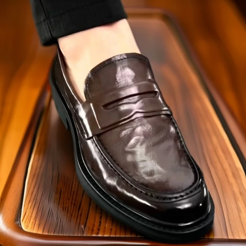 头层牛皮纯色男士单鞋水染皮休闲风正装休闲皮鞋休闲