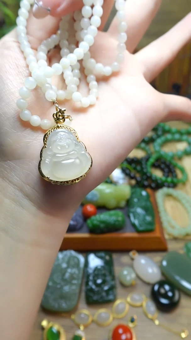 和田玉未镶嵌吊坠(赠链)青海高冰白佛公