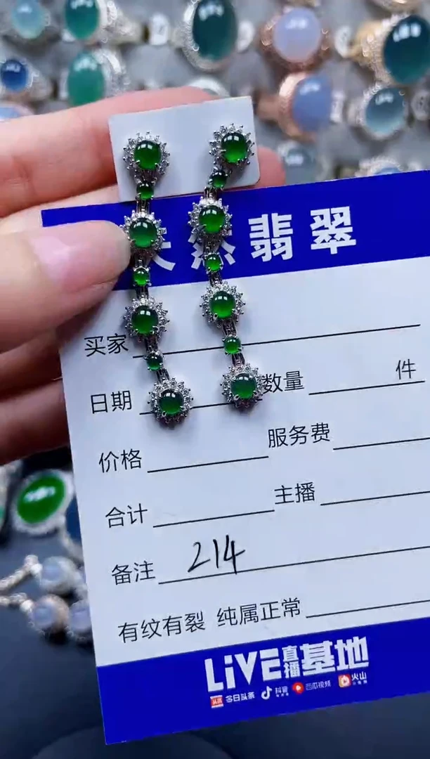 银S925镶嵌翡翠耳饰214