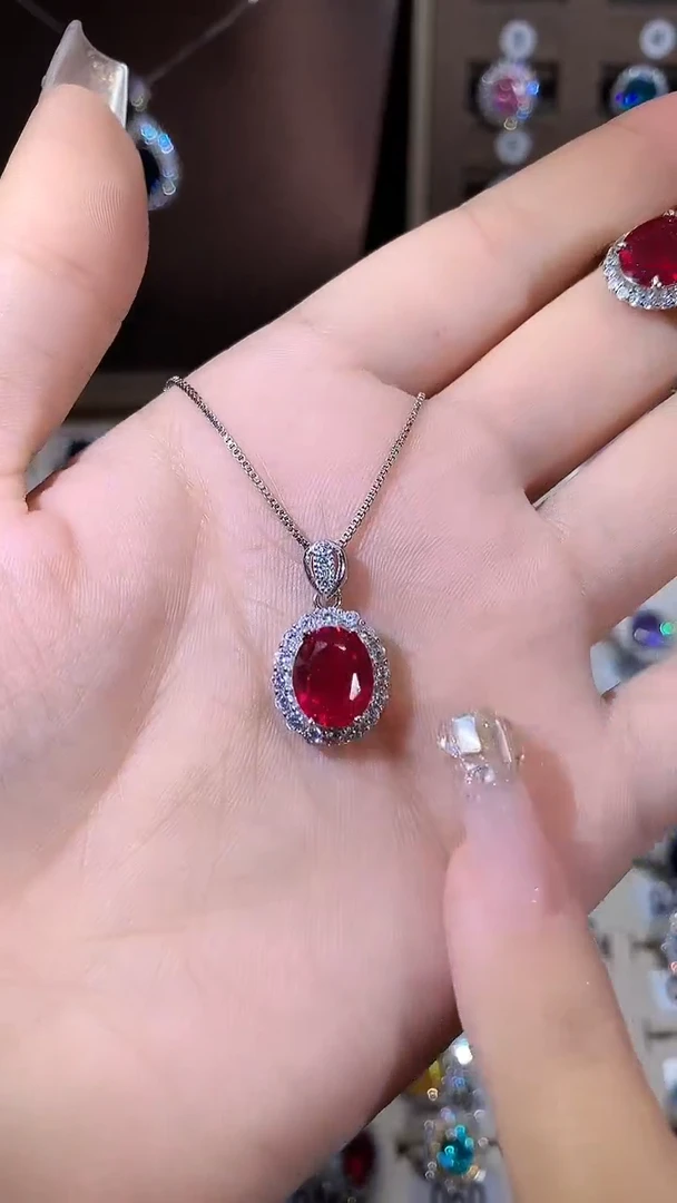 吊坠(赠链)银S925镶嵌红宝石810银色