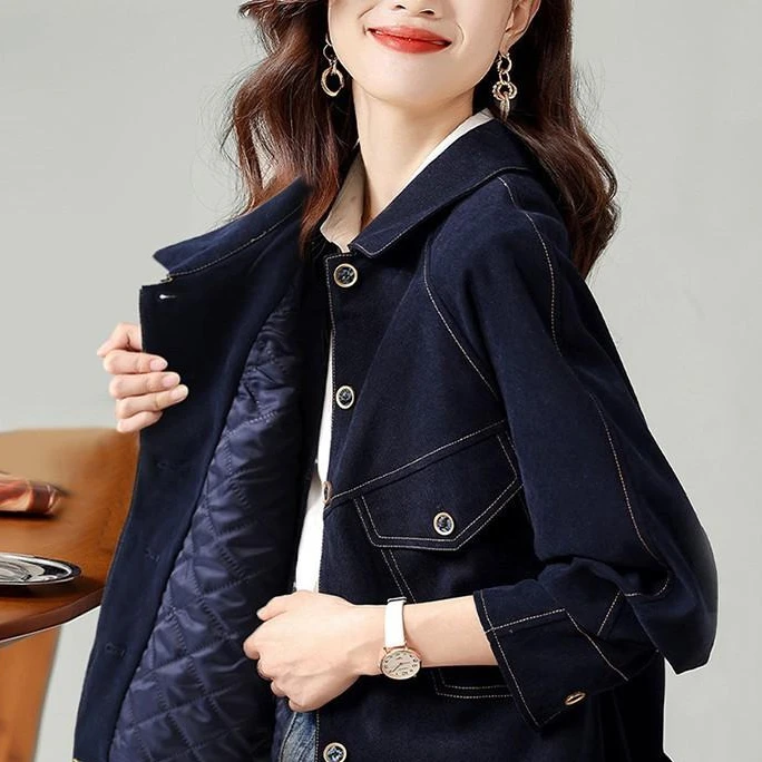 职业阿玛诗官2025秋冬新款夹棉加厚休闲宽松牛仔外套