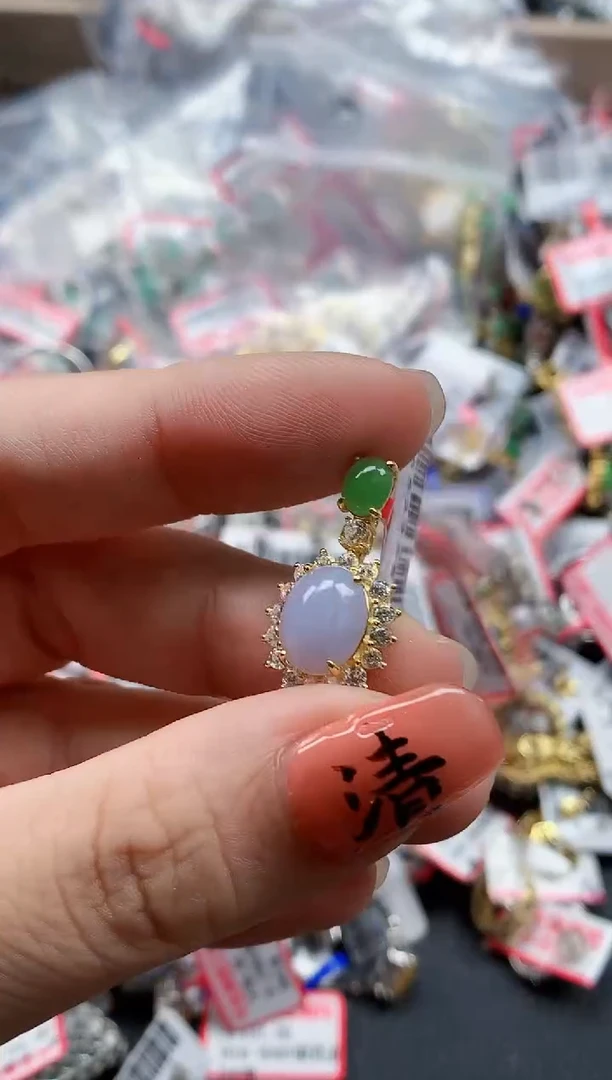 银S925镶嵌戒指翡翠天然A货缅甸翡翠
