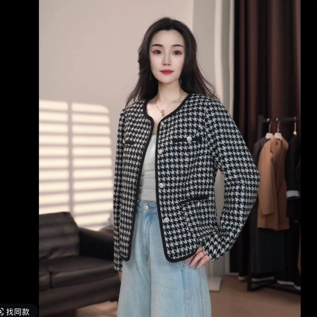 修身型秋季圆领口袋冬季短外套轻奢黑白女装小香风外套FC292