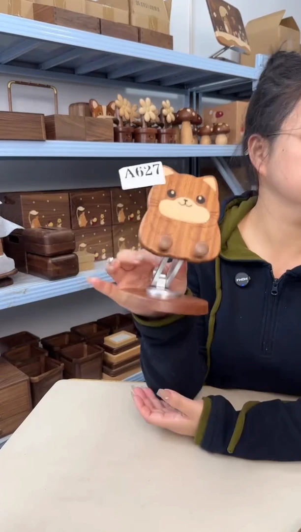 木627乌檀木实木小猫卡通手机支架特价微瑕