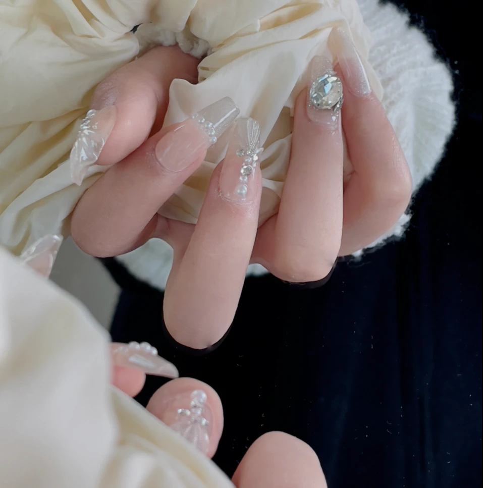 裙摆纯手工穿戴甲（带工具5件套）气质穿戴式可重复手工穿戴甲