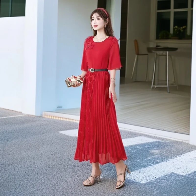 919#红【木兮兮专属】2025年夏季新款气质百搭时尚修身减龄连衣裙
