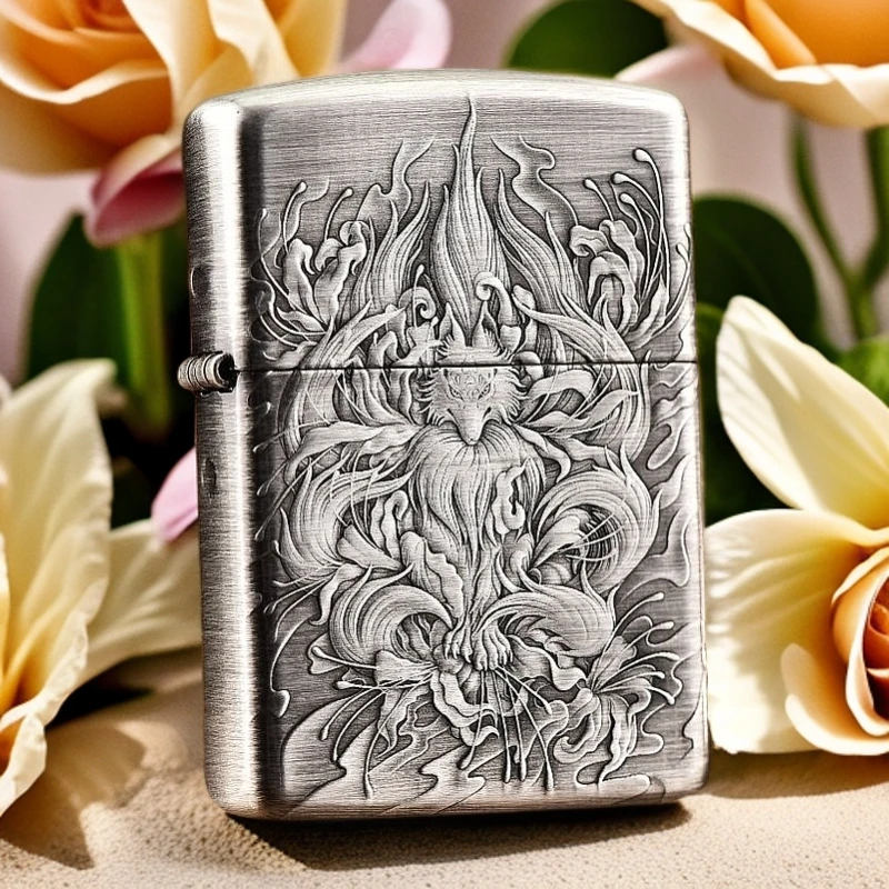 【老李鉴定】zippo打火机九尾狐古银双面浮雕DYJ1