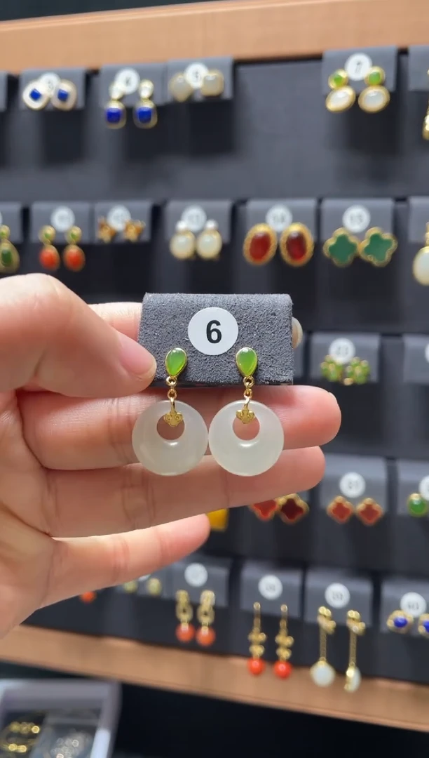 【闪购商品】和田玉耳饰银S925镶嵌006