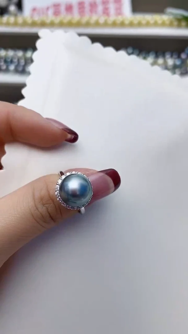 银S925镶嵌戒指海水珍珠A109