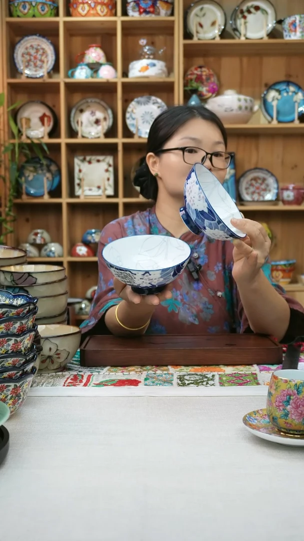 瓷片小可高温陶瓷餐具一组两只米饭碗14厘米
