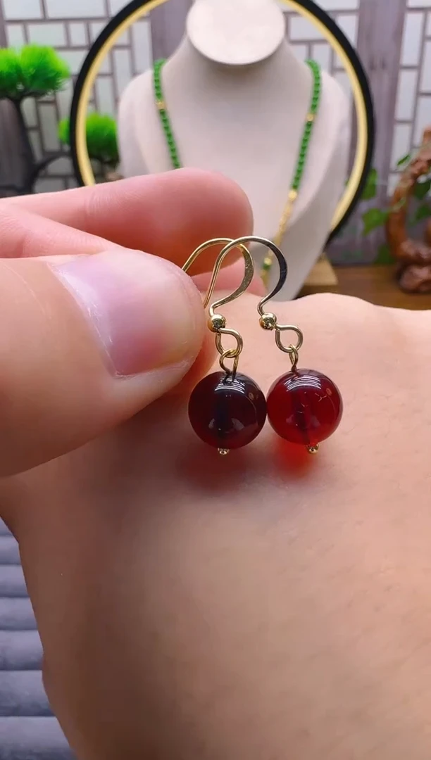 血珀14K金镶嵌耳饰E29