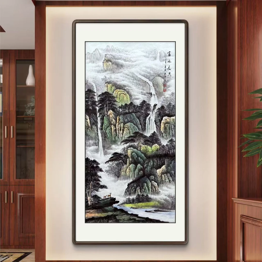 《富水长流》四尺竖幅山水画新中式客厅挂画玄关国画作品文玩探宝